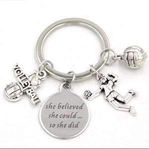 Volleyball keychain mom sports stainless steel